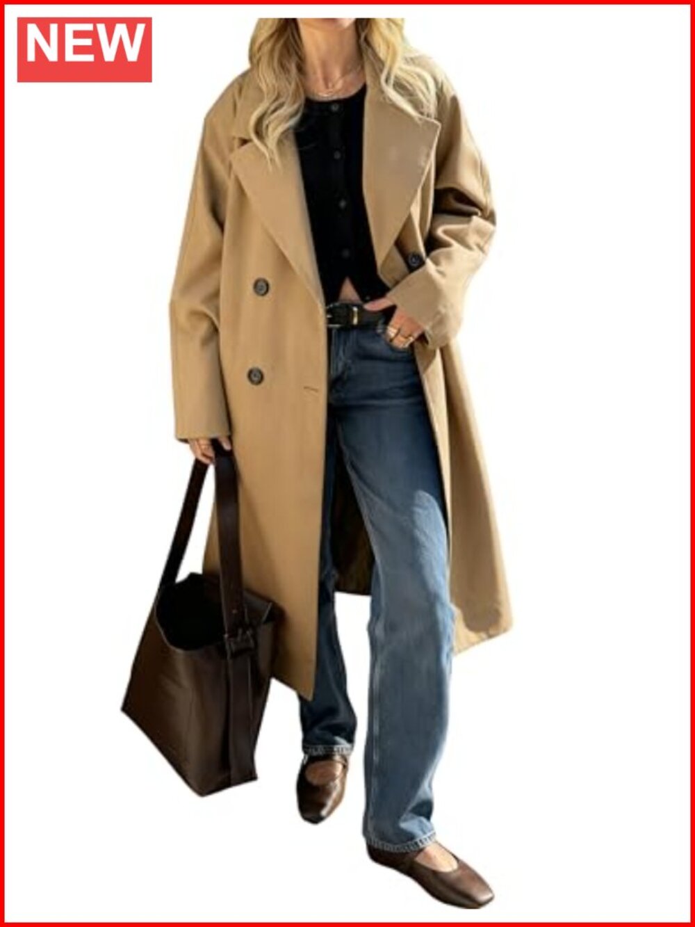 Women Double Breasted Long Trench Coat Overcoat